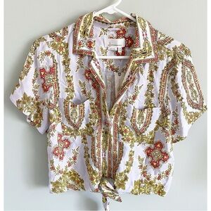 Anthropologie NWT lilac print silky top with waist tie sz 8 orig $120 Echarpe